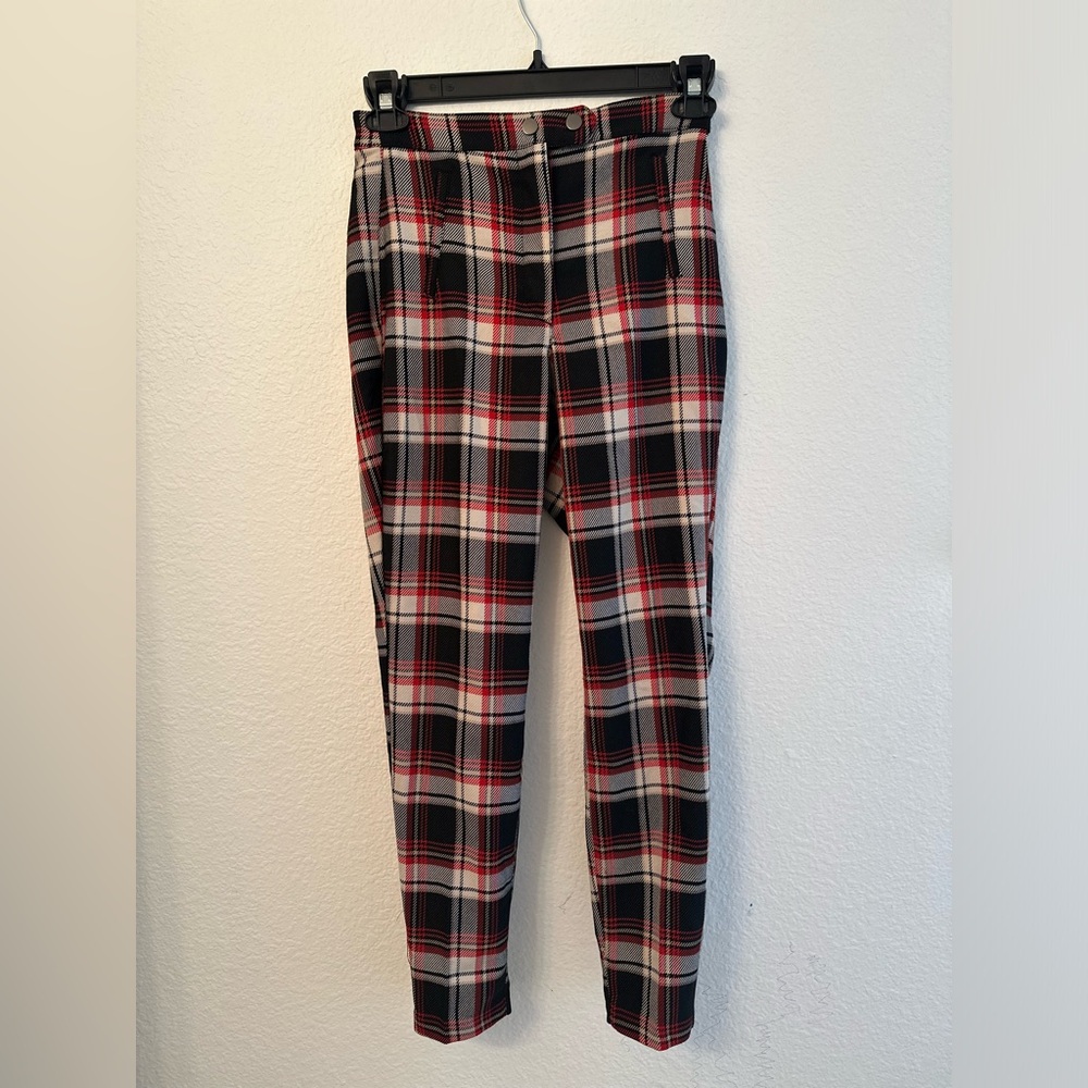 Women's Tartan Plaid / Checkered Pants H & M Size 4 Stretch High Waist Fitted
